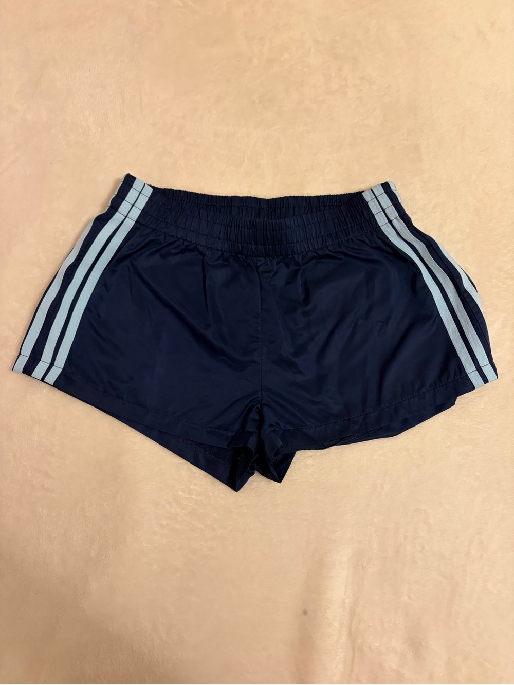 Edikted navy blue shorts with light blue stripes on the sides, size xs